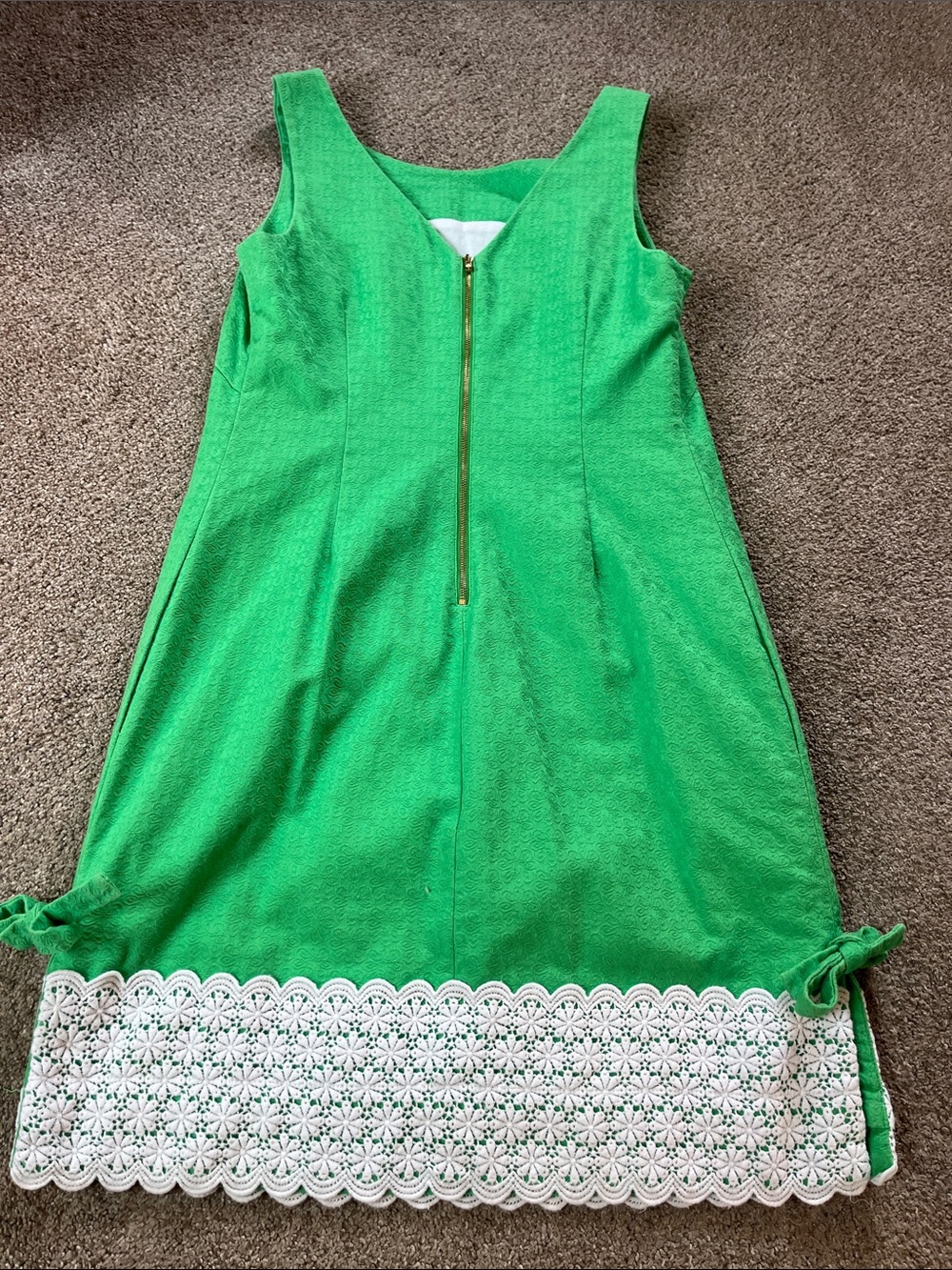 🍀🌼☘️Lilly Pulitzer sz4 Daisy Embossed Green Shift Embroidered Hem Bows WOW! EUC - Picture 11 of 13